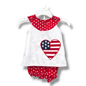 StellyBelly Baby Girl Heart American USA Flag Sleeveless Bubble Outfit‎ Set 12M